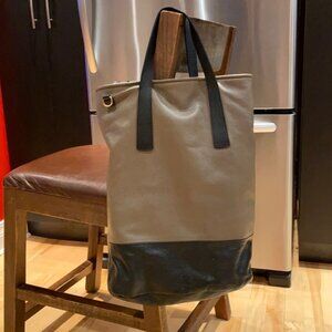 TAUPE-green real leather tote bag with crossbody